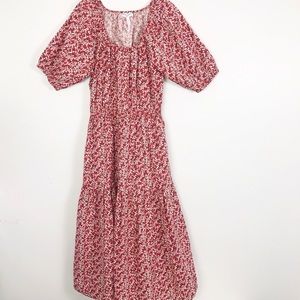 Apiece Apart Puff Sleeve Midi Dress W Cut Out Back & Side Pockets